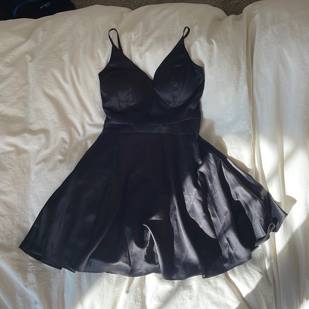 Black V-neck mini dress